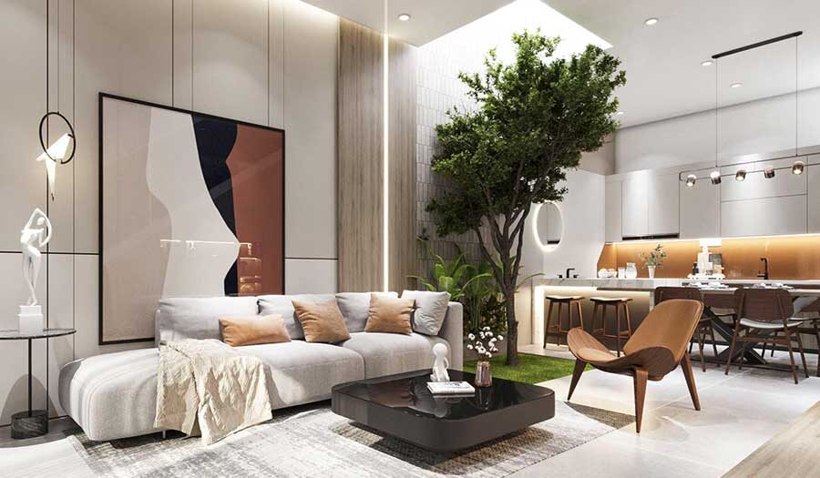 Thiết kế thi công nhà phố 2 tầng 1 tum phong cách hiện đại
